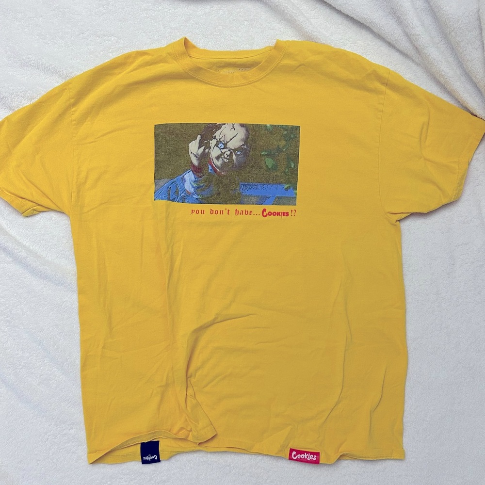 cookies mens T shirt chucky flip off yellow size XL